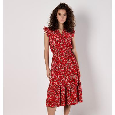 Maxikleid APRICOT "Geblümtes Bardot-Maxikleid", Damen, Gr. M (38), N-Gr, rot, Obermaterial: 60% Viskose LENZING ECOVERO CV LenzEcov. 40% Viskose CV., geblümt, Kleider Maxikleid, mit Smokdetails