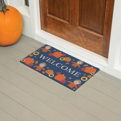 Evergreen Orange and Navy 18 in. x 30 in. PVC Harvest Welcome Door Mat