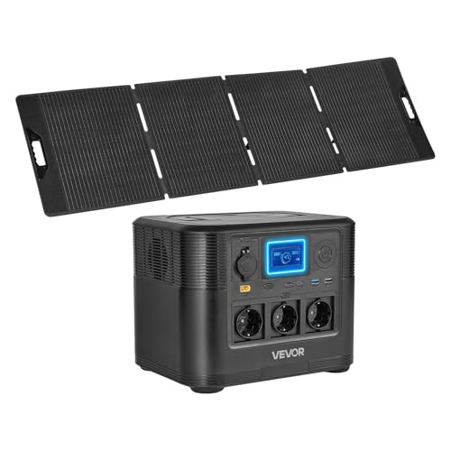VEVOR Draagbaar powerstation met 200W zonnepaneel, 1200W zonnegenerator, 806Wh LiFePO4-accu en 9 uitgangen, zwart