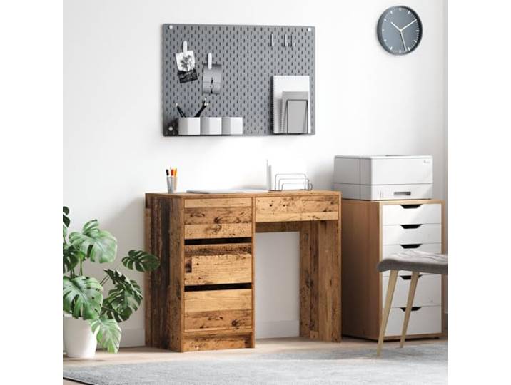 HEFZGDB Rustikaler Alter Holztisch mit DREI Schubladen für Arbeitsplatz und Büro, robuste Konstruktion aus recyceltem Holz, kompakte Maße 90x50 cm, ideal für gemütliche Atmosphäre,