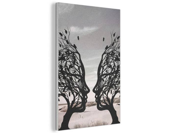 MuchoWow Akustikbild - Strand - Meer - Menschen - Baum - Moderne Kunst - 60x90, Hellgrau, Kunststoff, Rechteckig, 60x90x0.9 cm, Wandverkleidung, Akustikpaneele