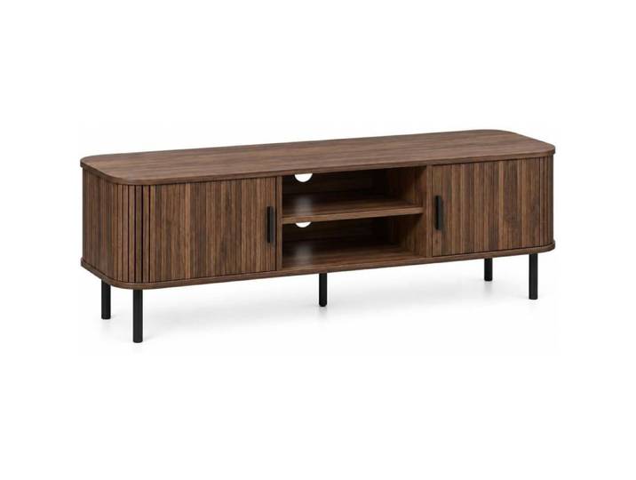Atmosphera - Meuble TV Colva 2 portes coulissantes et 2 niches - Bois foncé - L 140 x P 40 x H 46 cm