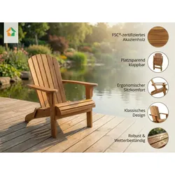 Klappbarer Adirondack Liegestuhl aus Akazienholz, ca. 84 x 69 x 93 cm - Braun