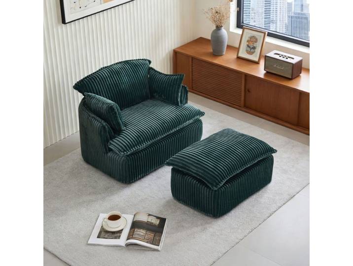 Fauteuil Cloud Compressif avec tabouret fauteuil convertible en tissu Kord doux pour petit ruban salon et studio étudiant