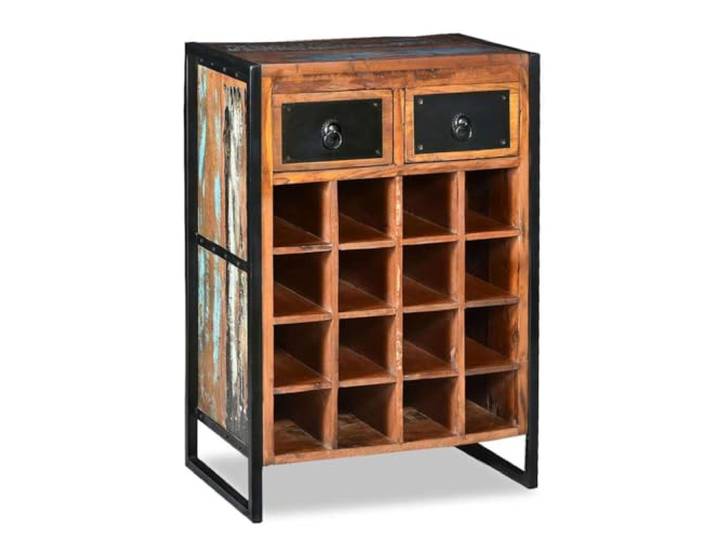 HBBMGYD Flaschenregal für 16 Flaschen, Massivholz 2 Schubladen für Zubehör, handgefertigt, Industriestil, Küche, Wohnzimmer