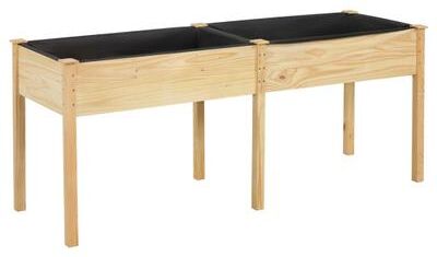 Costway Fir Wood Outdoor Raised Garden Bed with Divider Panel and Drainage Holes-Natural