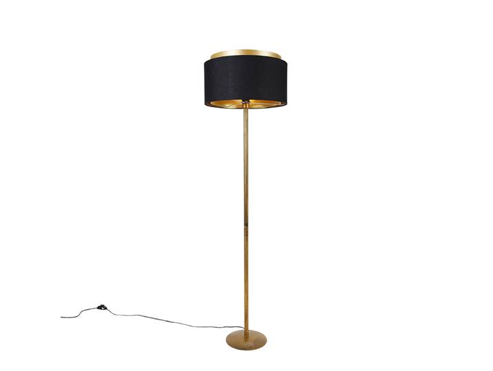 Lampadaire moderne doré avec abat-jour noir et doré - Simplo