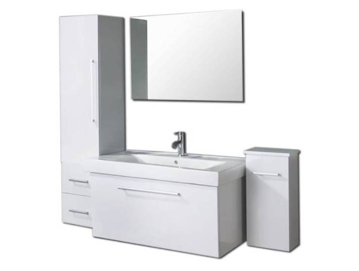 Meuble salle de bain 100 cm blanc lavabo et colonnes compris – Maris