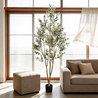 Kodotan sofa "7"" Artificial Olive Tree in Black Plastic Pot, 1pc/set"