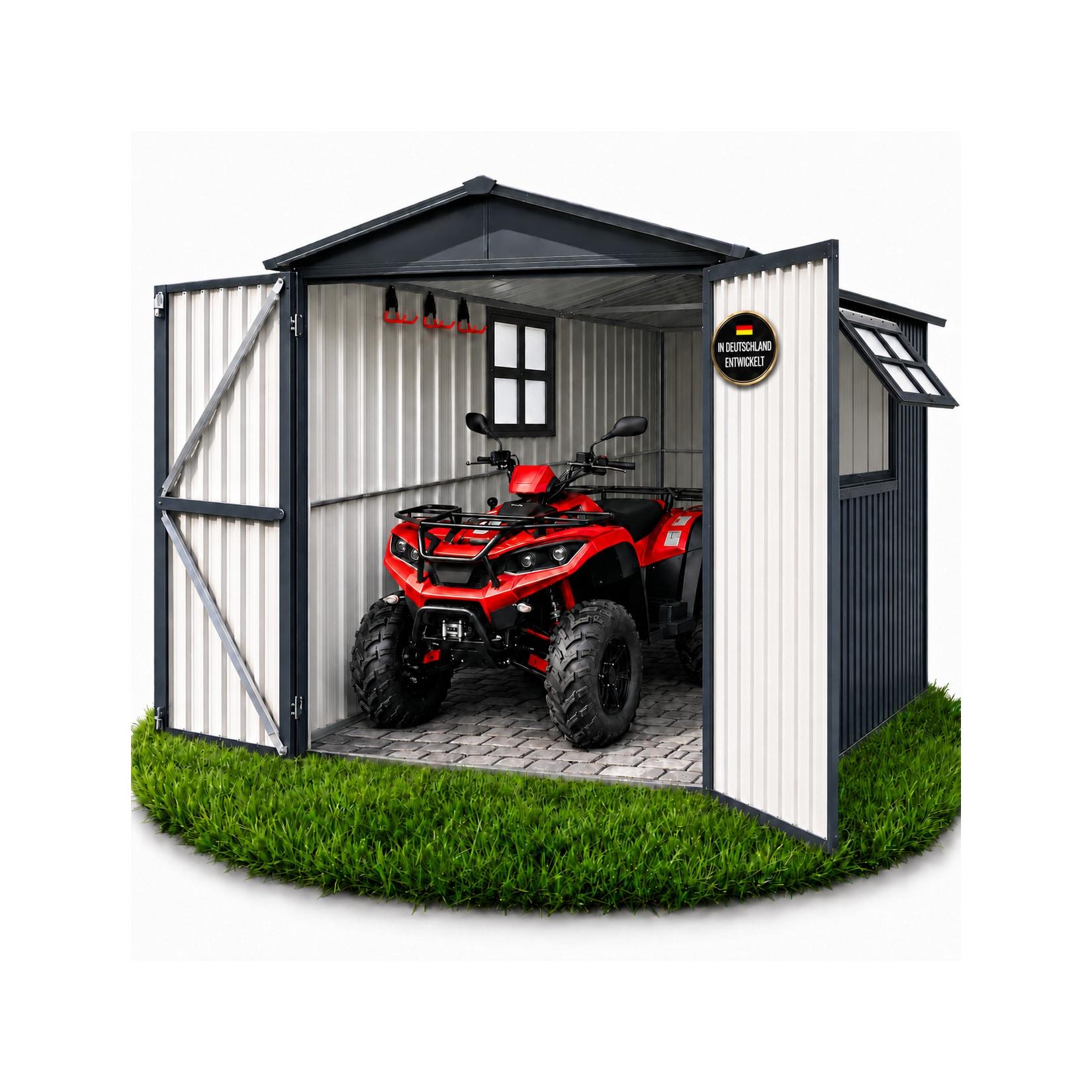 Albatros Premium Quad-Garage – verzinktes Metall in Anthrazit (RAL 7016) 201,4 × 328,6 × 190,9 cm Quad-Unterstellplatz wetterfest