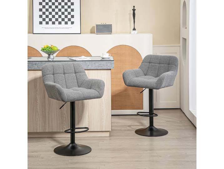 HOMCOM Tabourets Bar 2Pcs Réglables Velours Gris Noir
