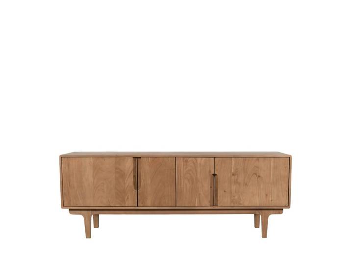 Meuble tv 4 portes en bois massif l150cm - bois foncé