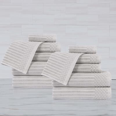 Superior Cotton 12-Piece Solid and Checkered Border Towel Set