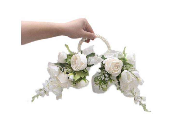 Bouquet de fleurs artificielles pour mariage, bouquet de mariée, simulation avancée, portable, avec anneau de perles, accessoire photo