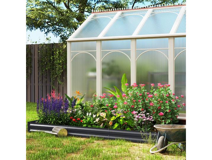 Outsunny Jardinière Carrée Galvanisée 240x120x30cm Gris Foncé