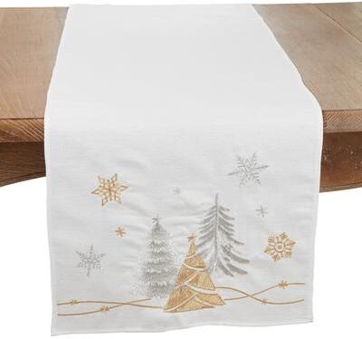 "Saro Lifestyle Winter Magic Christmas Trees and Snowflakes Table Runner - 16""x72"""