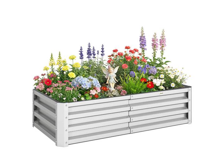 ComfortXL Hochbeet De-12213 rechteckig 120/60/30,5 cm aus Wellblech Silber, Silberfarben, Metall, 120x30.5x60 cm, Gartenzubehör, Hochbeete