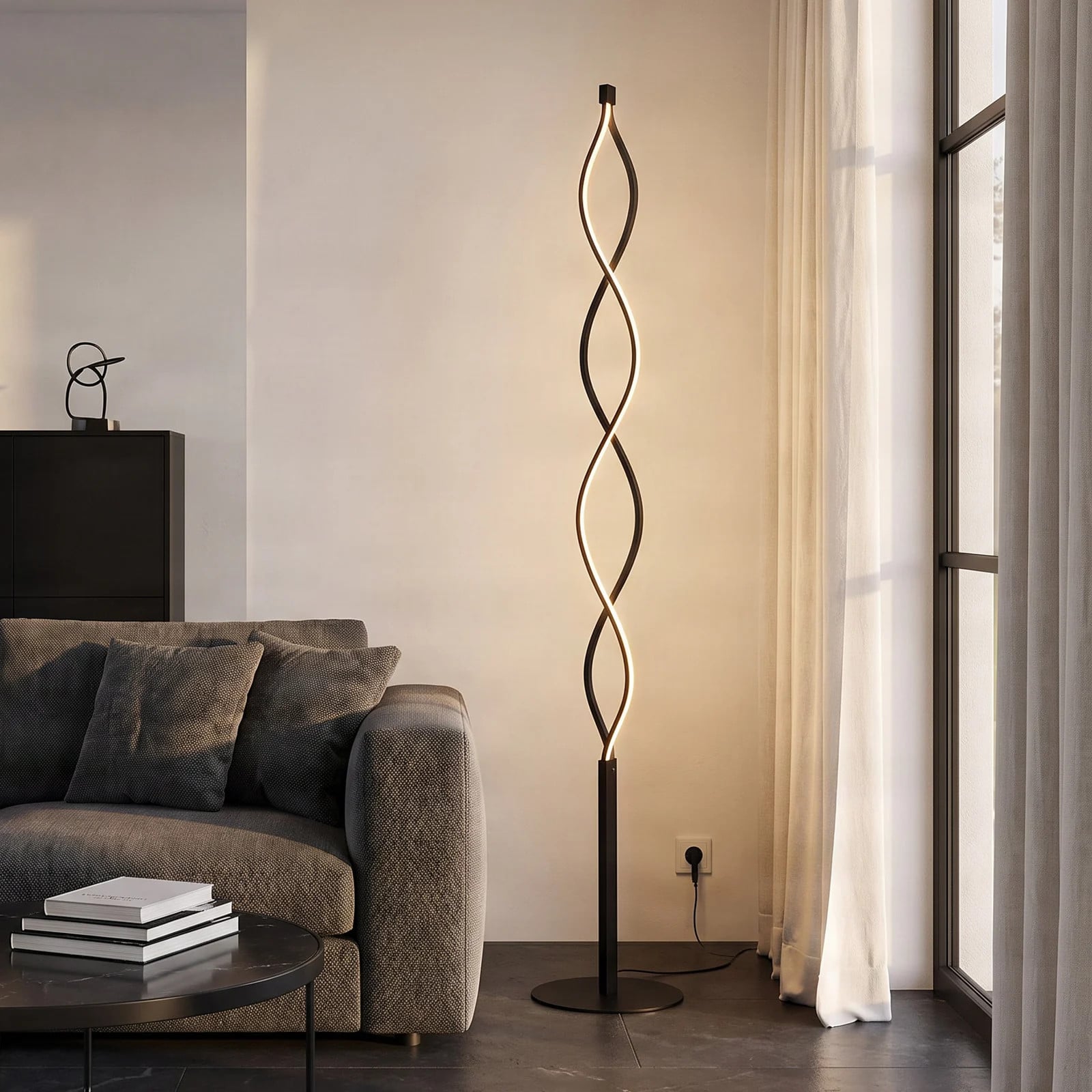 Lindby Welina LED Vloerlamp - Zwart - Modern - Dimbaar - Metaal
