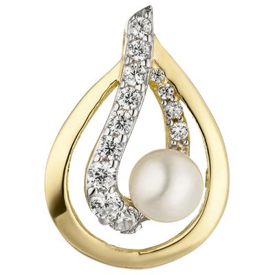 Perlenanhänger JOBO "Anhänger mit Perle", gelb (gelbgold 375), Schmuckanhänger, Damen, Gelbgold 375 Perlen, Gelbgold 375, Perlen, 9 Karat 375 Gold