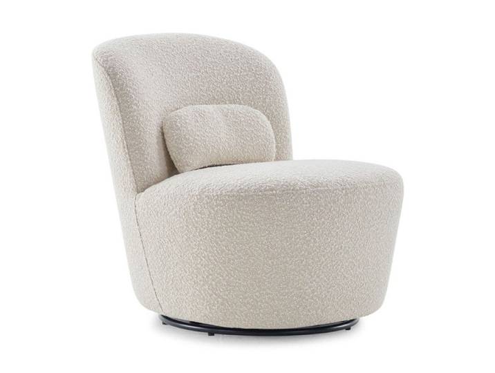 Fauteuil pivotant en tissu bouclette écru - DAMIEN
