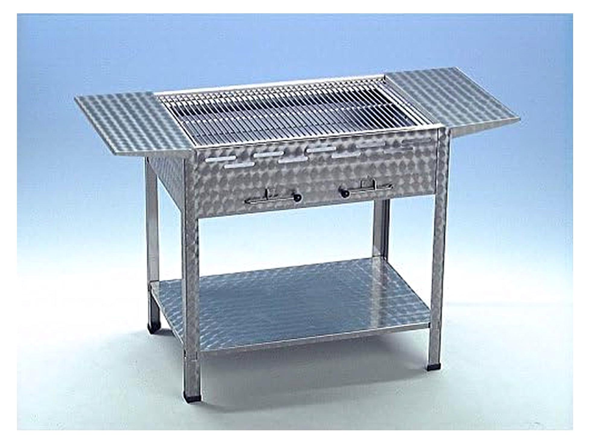 Holzkohlegrill aus Edelstahl 65x53x80 cm mit Seitenablagen und herausnehmbarem Kohlekasten