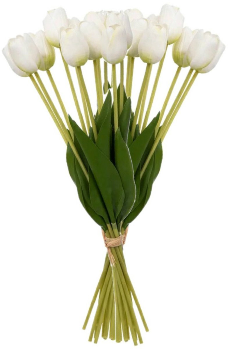 Atmosphera Kunst tulpen boeket wit - 20 stuks - real touch zijdebloemen