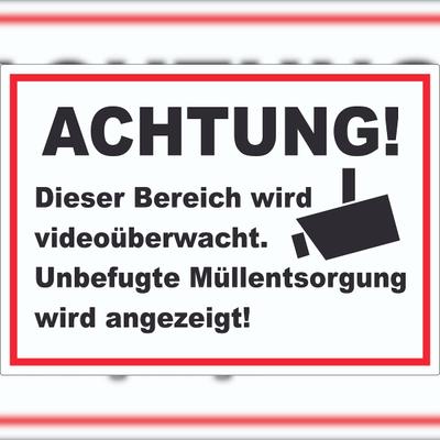 HB-Druck Achtung Videoüberwachung Unbefugte Müllentsorgung wird angezeigt Aufkleber A1 (594x841mm)