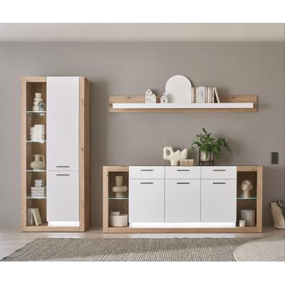 Wohnwand HOME AFFAIRE "Brixen, moderne Anbauwand, Wohnzimmer-Set, Eiche Evoke Dekor mit Weiß", weiß (eiche evoke, weiß), B:298cm H:195cm T:43cm, Holzwerkstoff, Kastenmöbel-Sets, Wohnwand, enthält Stauraumelement, Sideboard und Wandboard