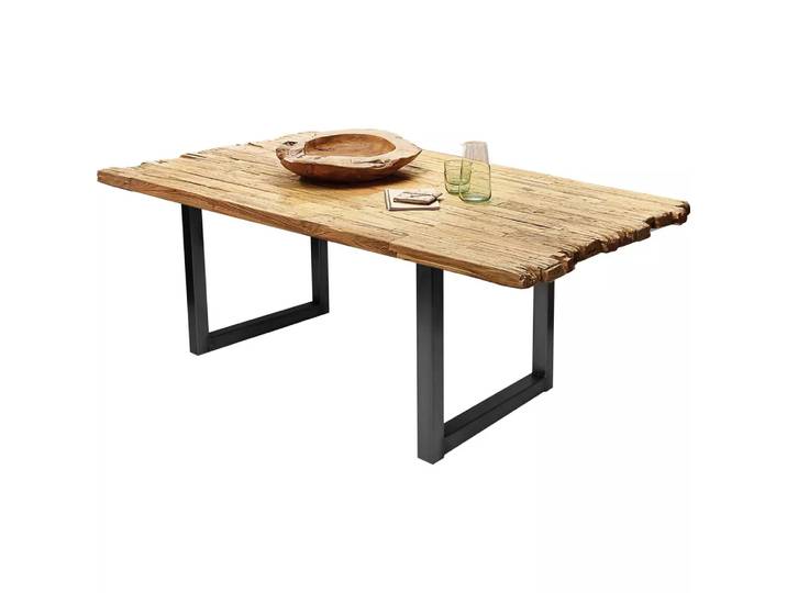mutoni - Massivholztisch 220x100 - recyceltes Teak natur - Metall antik, One Size, Multicolor