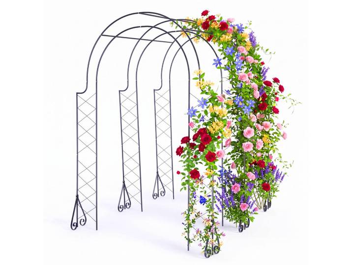 Relaxdays Rosenbogen Schwarz Metall 3-fach 250x180x210 cm, 180x250x210 cm, Dekoration, Gartendeko