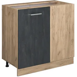 Vicco Eckunterschrank R-Line Schwarz Beton Eiche 86 cm ohne Arbeitsplatte