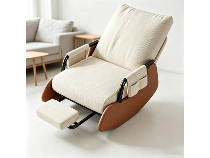 Ergonomischer Ruhesessel mit Integrierter Fußablage Sanfte Schaukelbewegung kombiniert mit integrierter Fußablage für ausgewogenen Sitzkomfort.