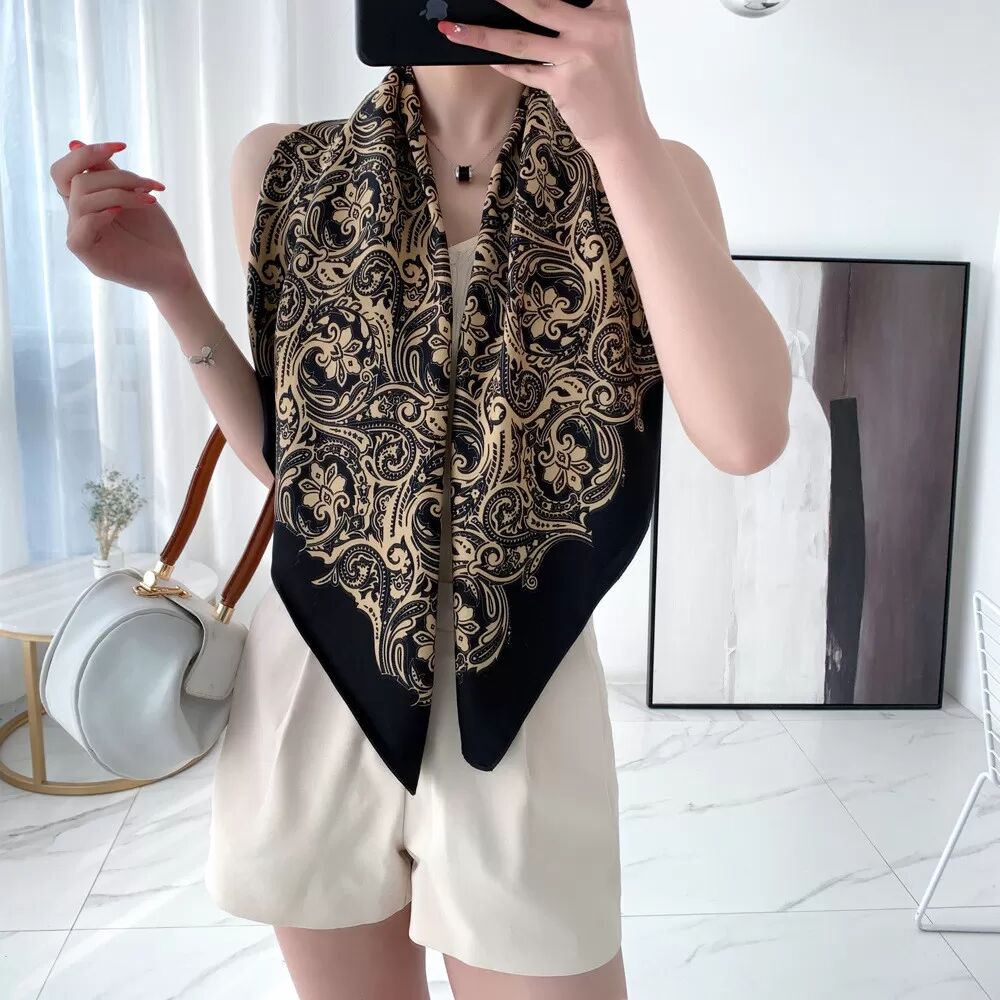 INF Eleganter Satin-Quadratischer Schal 90x90CM Schwarz