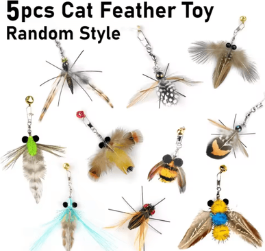 Inspire Picks 5 10pcs Cat Feather Toy Refill Set Interactive Teaser Wand Replacement Heads 5pcs Random Style