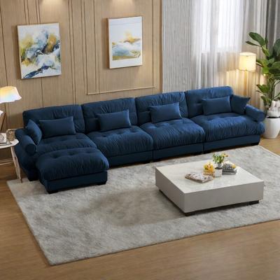 ZWYO HOSIMU "166"" 4-Seat Velvet L-Shaped Sectional Cloud Sofa with Convertible Design, Bolstered Armrests, and Included Pillows"