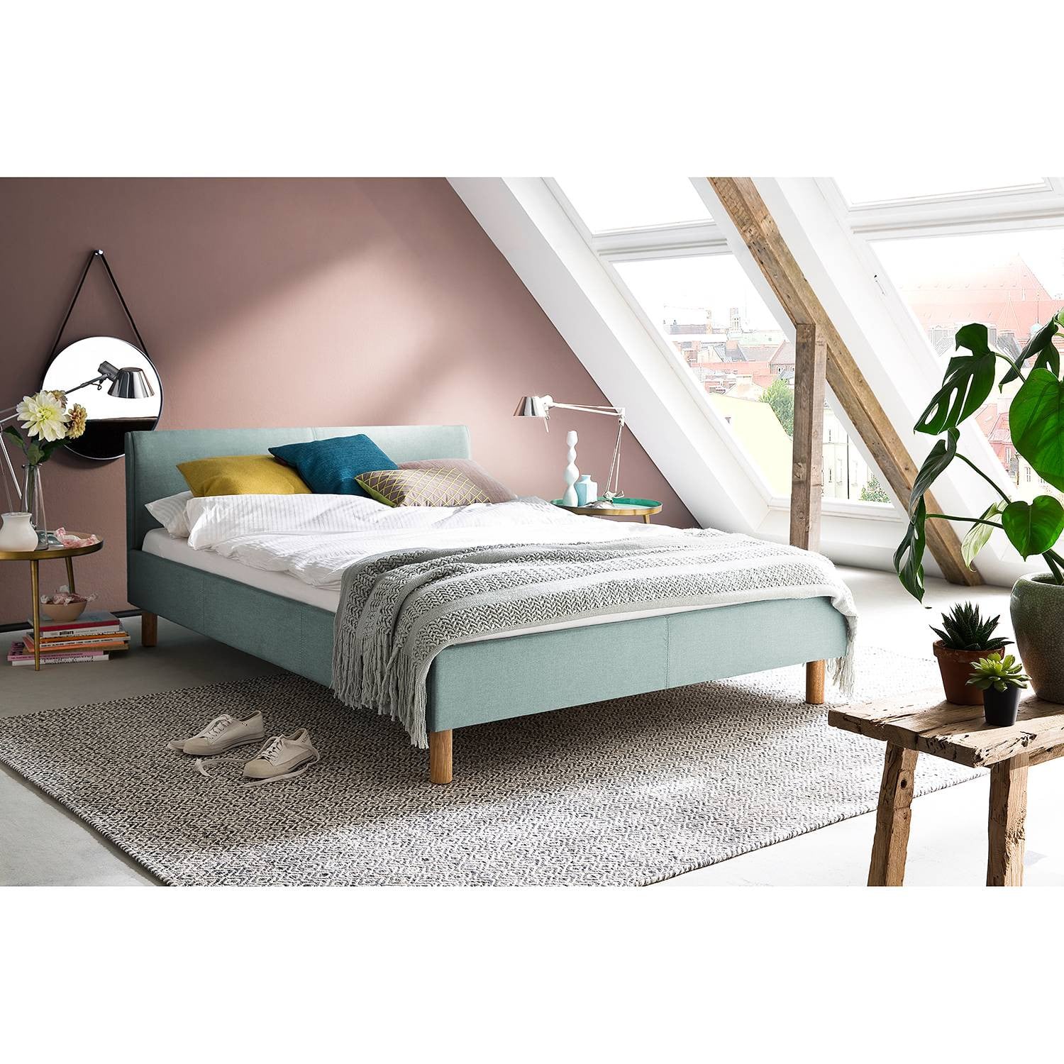 home24 Gestoffeerd bed Bella blauw/ijsblauw B: 140 cm, L: 200 cm