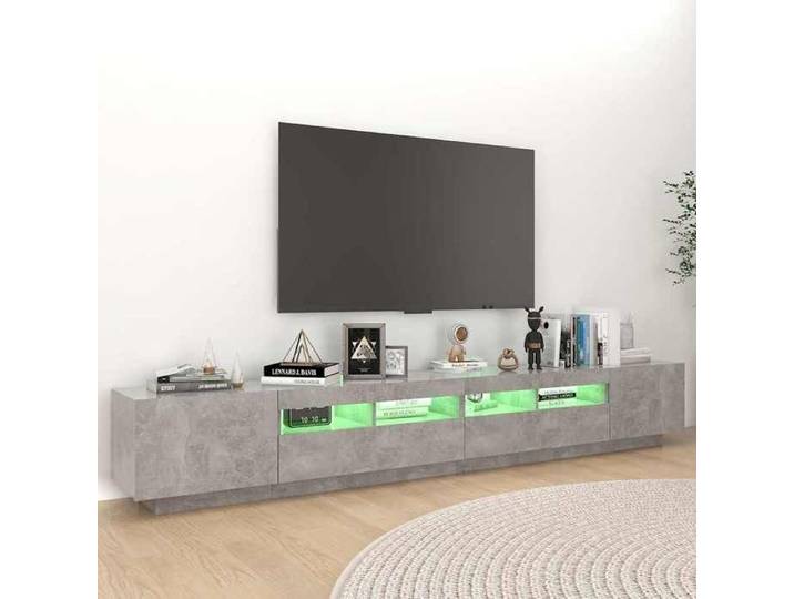 Maison Soldes Meuble TV - Armoire de Télévision - console de jeu - éclairage LED inclus - Gris béton 260x35x40cm Moderne246668