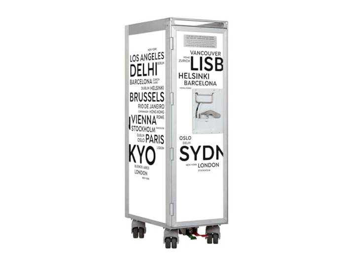 VanDeBord Flugzeugtrolley City Weiss (Originalrollen), Gebrauchtes Original aus der Luftfahrt - ausgemustert und hochwertig restauriert, Flugzeug Servierwagen, Original Airline Trolley