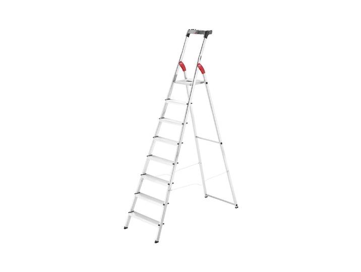 Bockleiter HAILO 8 Stufen, mit Arbeitsschale , silber (silberfarben), B:56cm H:253cm L:13cm, Aluminium, Leitern, Bockleiter