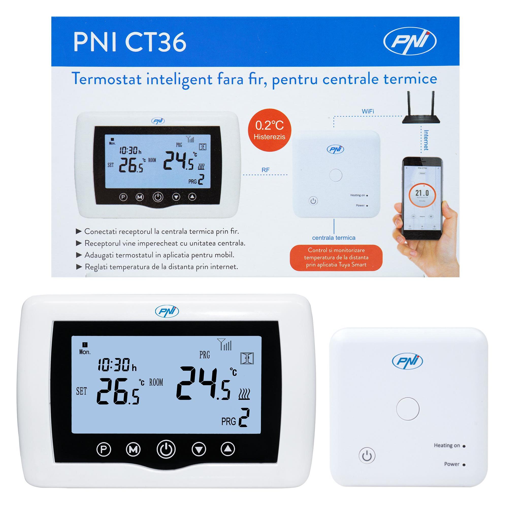 PNI Smarter Thermostat CT36 kabellos, mit WLAN, Internetsteuerung, für Heizanlagen, TuyaSmart APP (CT36)