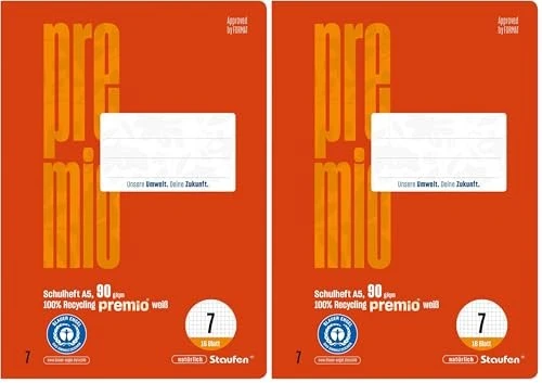 Staufen Schulheft Premio Lineatur 7 kariert A5 ohne Rand, 16 Blatt