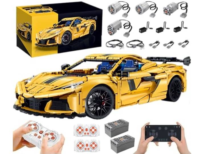 Technik Auto für Corevter C8, Mit Motoren Set, 3372-tlg, Originalverpackung 1:8 Groß Auto Modellbausatz, 3372 Teile Klemmbausteine Rennauto Set, Automodell Sammlerstück für Autofans