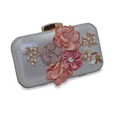 Abendtasche STEUER "Perlen, Glassteine mit Blumenzierde", Damen, Gr. B/H/T: 140cm, silber, Taschen Abendtasche