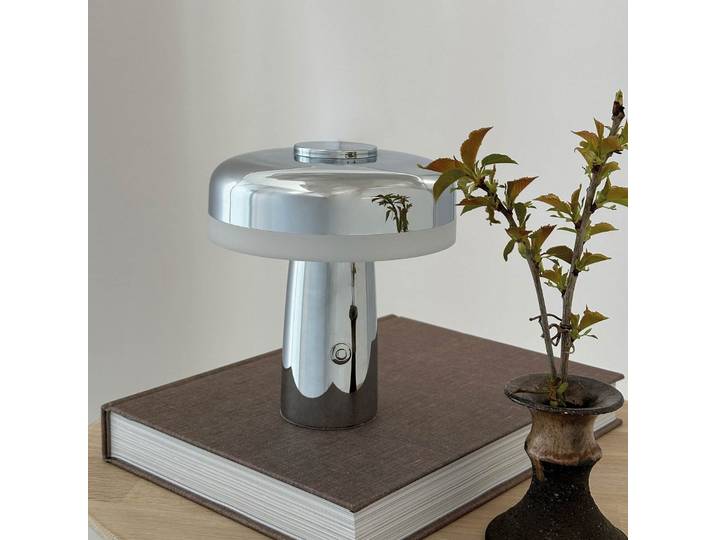 Porter LED Portable Tischleuchte Chrom - Dyberg Larsen - Wohnzimmer - Skandinavisch - Metall - Mit Schirm