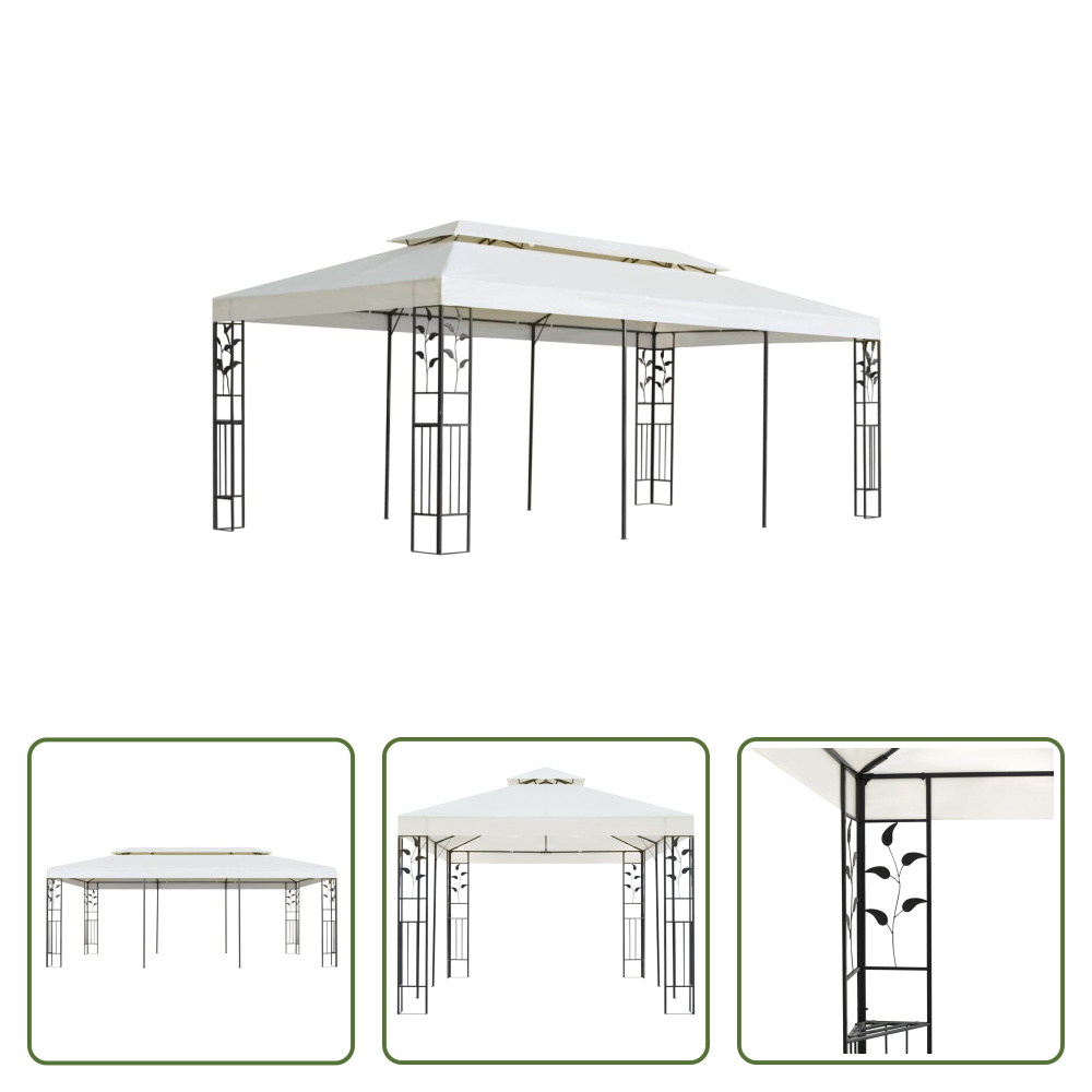 The Living Store Pavillon mit Doppeldach Weiß 6x3 m Stahl