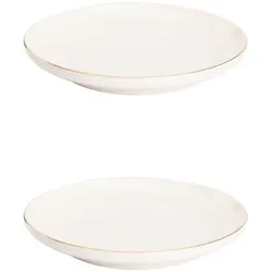 Maastricht Porselein Ligne D’or große flache Teller - 2er-Set, Porzellan, Ø 21 cm, Elfenbein weiß goldener Rand, für Frühstück, Brotzeit