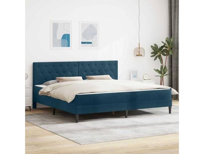 KTHLBRH Bed Frame with Mattress and Headboard Blue 180x200 cm Velvet Stauraum unter dem Bett, Lattenrost inklusive, pflegeleichter Samt, modernes Design, robuste Kunststoffbeine