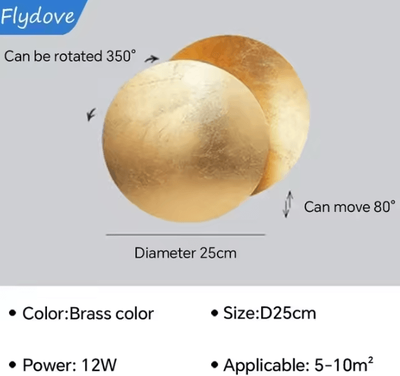 Inspire Curations Rotatable Solar Eclipse LED Wall Lamp brass Color 25cm cool White(5500 7000k)