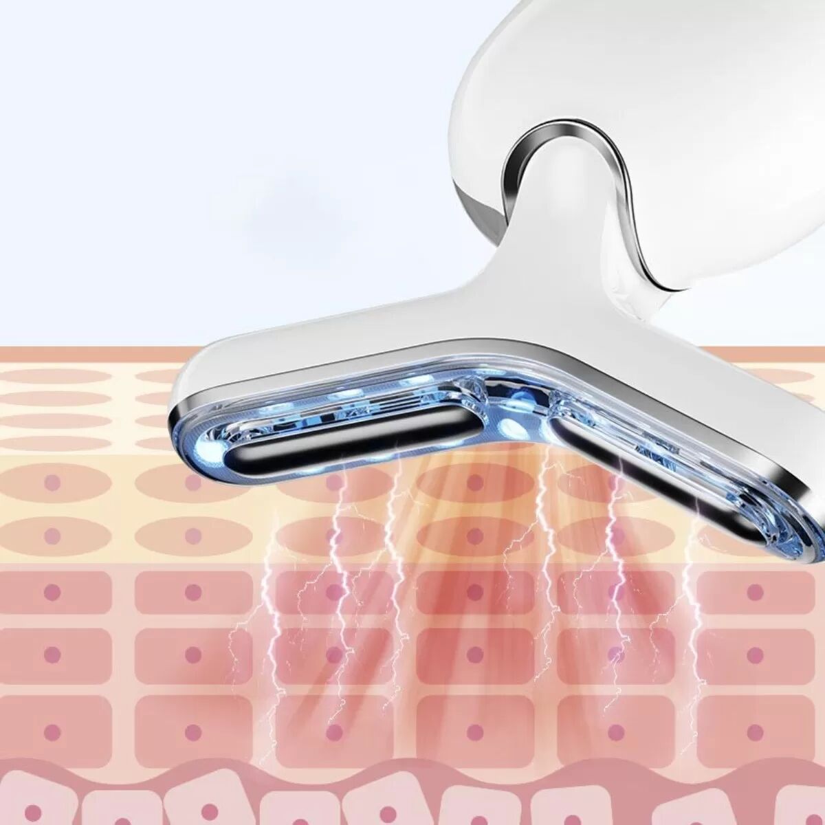 INF EMS Nackenmassagegerät: Gesichtsstraffungsgerät mit HF, LED & Mikrostrom für Hautverjüngung Goldweiß