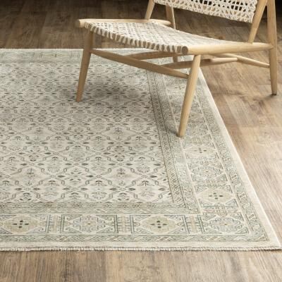 Style Haven Whittier Vintage Floral Trellis Blue/ Green Fringed Dense Pile Rug